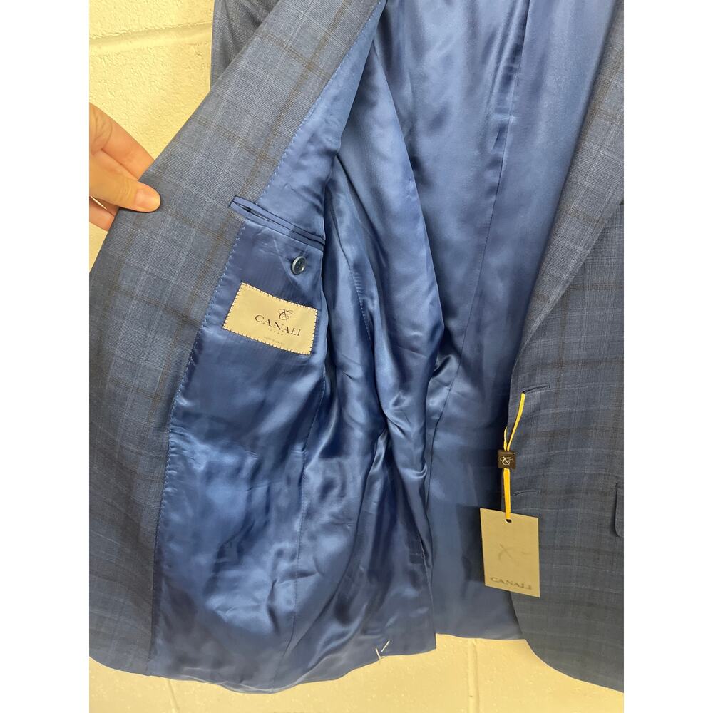 NEW 2 PC SUIT $1995 Canali Sz 38 EU 48 blue check plaid print sport coat blazer - Picture 9 of 13